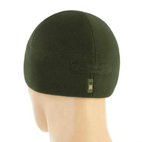 M-Tac Watch Cap Elite Fleece Beanie Hat Velcro i grøn, ideel til taktisk brug, friluftsliv og vinteraktiviteter, set bagfra