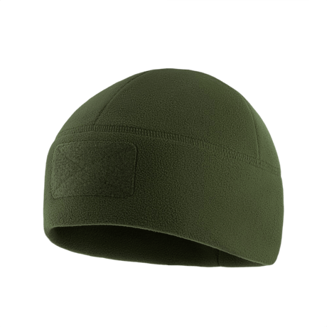 M-Tac Watch Cap Elite Fleece Beanie Hat Velcro i grøn farve, let og varm, ideel til taktisk brug, friluftsliv og vinteraktiviteter.