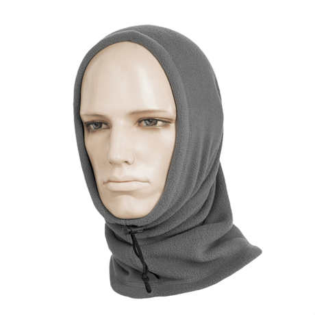 M-Tac Fleece Neck Gaiter med Snor i grå fleece, på mannequin, ideel til beskyttelse mod koldt vejr med justerbar snor for komfort.