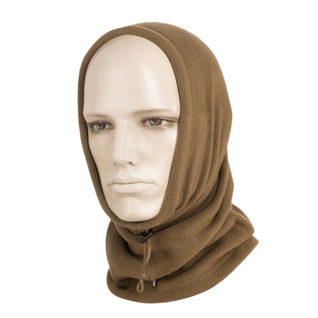 M-Tac Fleece Neck Gaiter med Snor i brun, vises som halsedisse på mannequin. Perfekt til koldt vejr og justerbar pasform, allergivenlig.