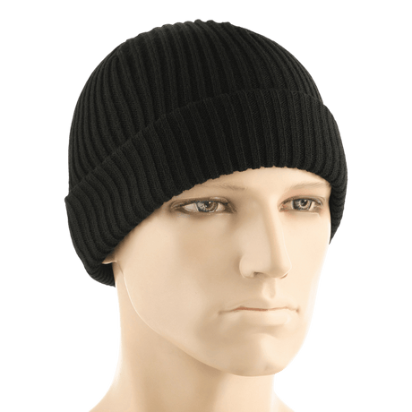 M-Tac Watch Cap 100% Akryl i sort, strikket hue med lav profil og dobbelt opslag, ideel til koldt vejr. Tilgængelig i flere størrelser.