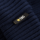 M-Tac Watch Cap 100% Akryl, mørkeblå strikhue med M-Tac logo, ideel til køligt vejr, lavet af industriel dobbeltstrik akrylmateriale.