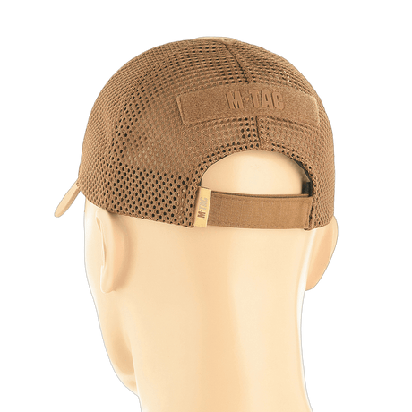 M-Tac Baseball Cap Ripstop Elite Flex i brun ripstop stof, set bagfra, med elastik tilpasning og åndbar net design.