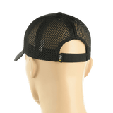 Sort M-Tac Mesh Flex Ripstop Baseball Cap set bagfra, viser mesh-paneler og justerbar Velcro-strop, perfekt til ventilation og komfort.