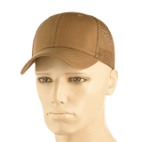 M-Tac Mesh Flex Ripstop Baseball Cap i brun med mesh panels, justerbar Velcro-strop, på mannequinhoved. Praktisk udendørskasket.