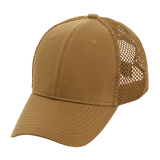 M-Tac Mesh Flex Ripstop Baseball Cap i brun farve, let og åndbar med Ripstop front og mesh-paneler, perfekt til udendørs brug.