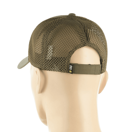 M-Tac Mesh Flex Ripstop Baseball Cap bagfra med justerbar Velcro-strop og ventilationsmesh, ideel til udendørs brug.