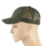M-Tac Mesh Flex Ripstop Baseball Cap i grøn farve med mesh paneler for ventilation og justerbar Velcro-strop til udendørs brug.