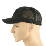 M-Tac Mesh Flex Ripstop Baseball Cap med Velcro i sort med ventilationspaneler og justerbar størrelse, set fra siden på mannequin.