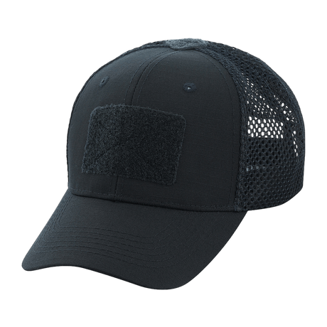 M-Tac Mesh Flex Ripstop Baseball Cap med Velcro, sort kasket med mesh-paneler og justerbar pasform, ideel til sommer og taktisk brug.