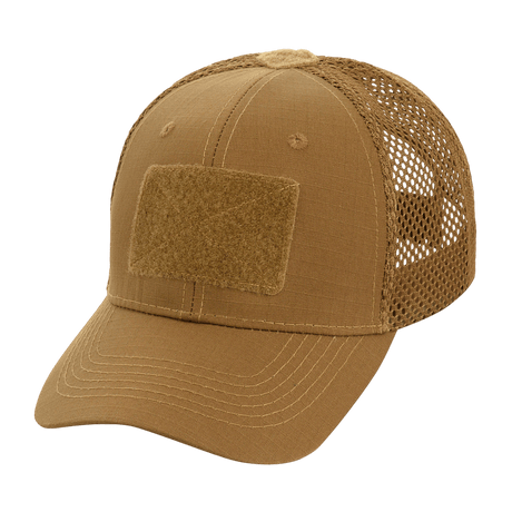 M-Tac Mesh Flex Ripstop Baseball Cap med Velcro i brun farve, ideel til taktisk brug og varme sommerdage med justerbar pasform.
