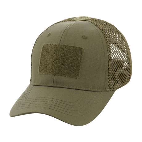 M-Tac Mesh Flex Ripstop Baseball Cap med Velcro i grøn med mesh-paneler og Velcro-front, ideel til sommer og taktisk brug.