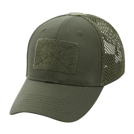 M-Tac Mesh Flex Ripstop Baseball Cap med Velcro i grøn med ventilationspaneler og justerbar pasform, perfekt til sommer og taktisk brug.