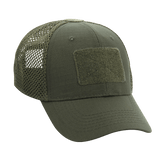 M-Tac Mesh Flex Ripstop Baseball Cap med Velcro i grøn med mesh-paneler og solid skygge, ideel til taktisk brug og sommerkomfort.