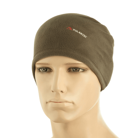 Mannequin med M-Tac Polartec Lang Tubehalstørklæde i brun fleece viser varm beklædning til koldt vejr.