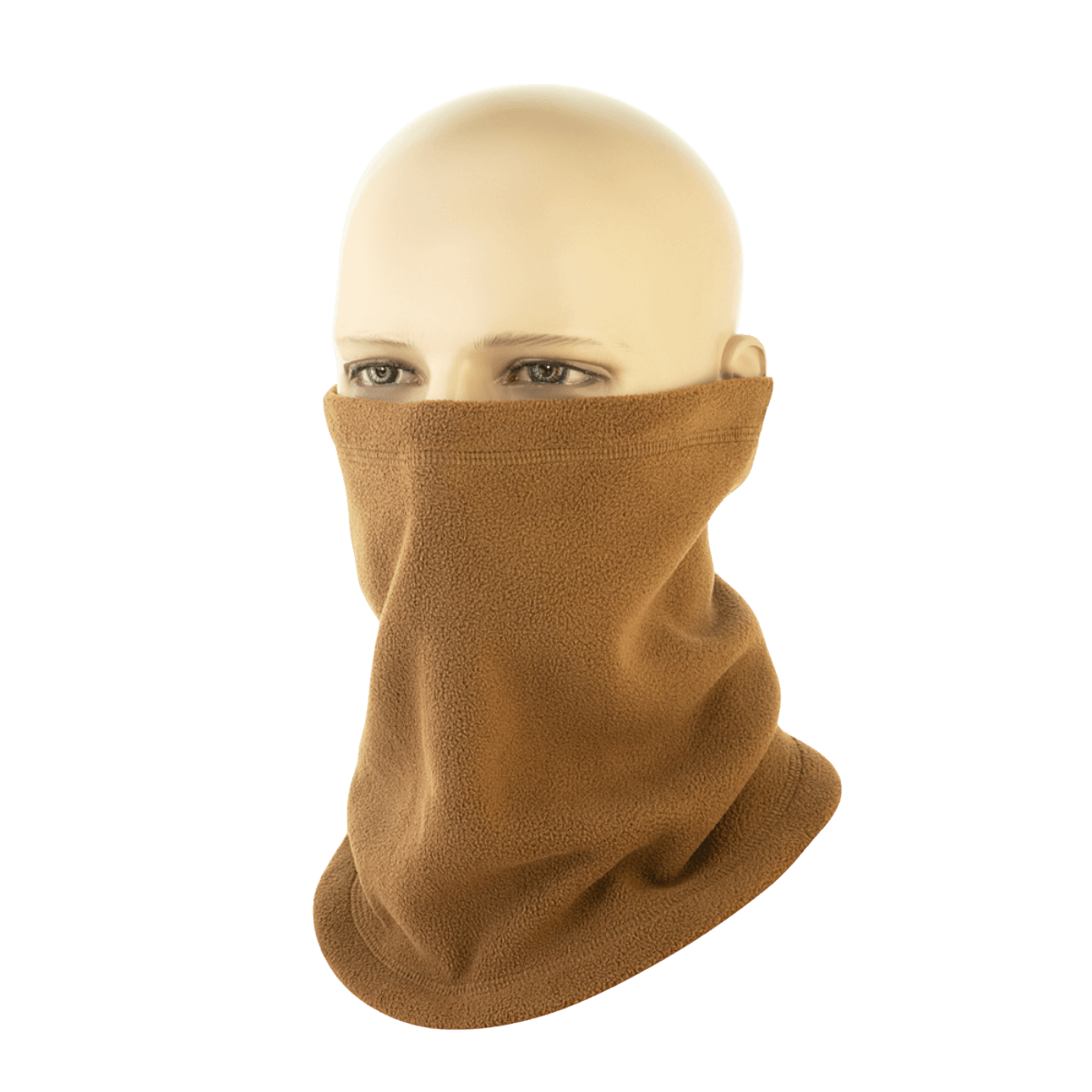 M-Tac Snood Elite Kort Justerbar Fleece i brug som ansigtsmaske på en mannequin, beskytter mod kulde og vind med justerbar pasform.