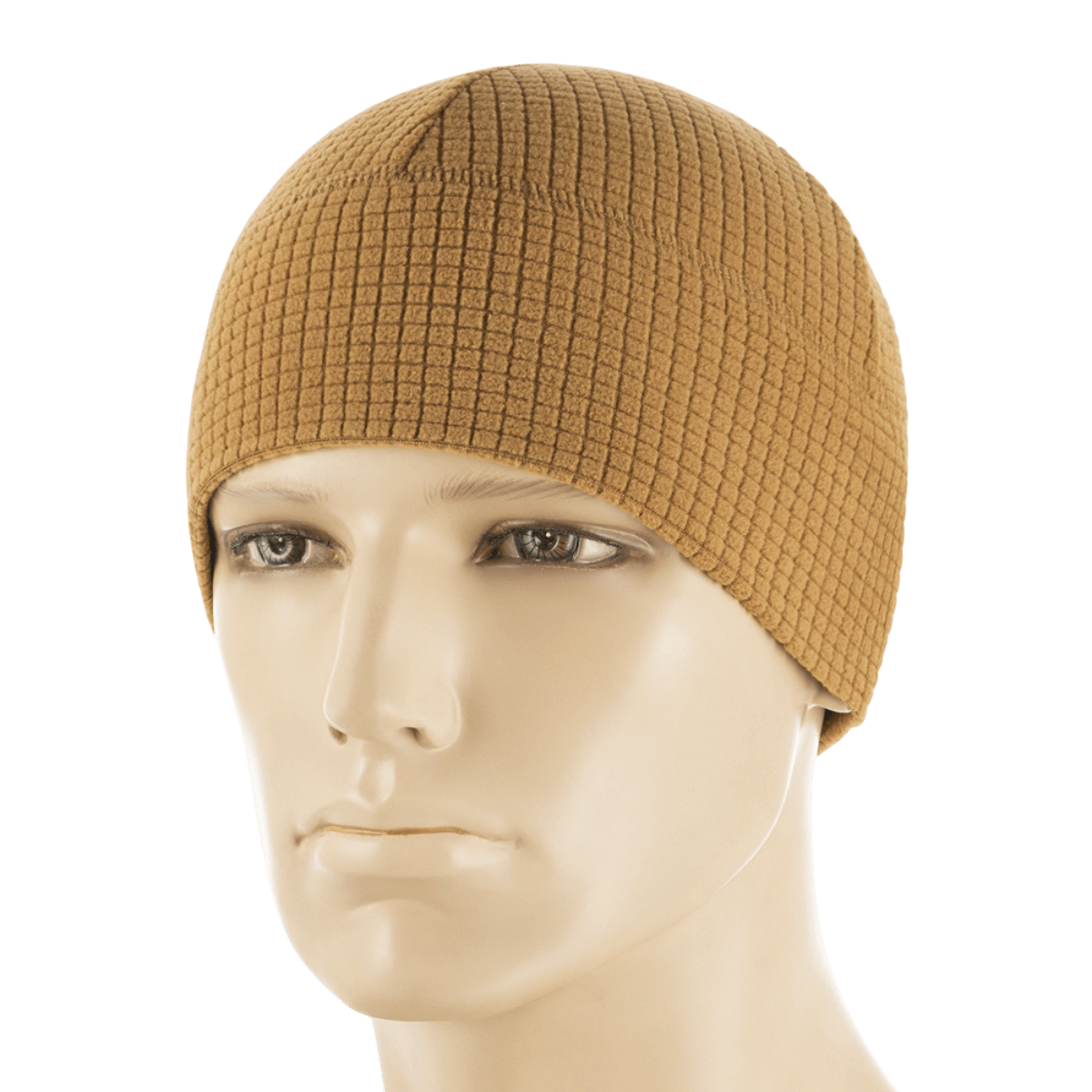 M-Tac Rip-Stop Fleece Hjelmliner i brun på mannequinhoved, let og varm, designet til at beskytte mod vind og kulde.