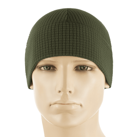 M-Tac Rip-Stop Fleece Hjelmliner i olivengrøn, bæres af mannequin, letvægts og varm hjelmliner ideel til koldt vejr