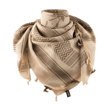 M-Tac Shemagh Tørklæde Spartan i bomuld, designet med Spartans-tema, strategisk beskyttelse mod sol, sand og vind, størrelse 110 x 110 cm.