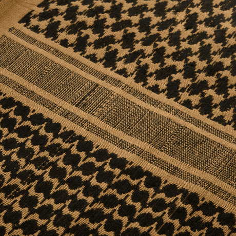 M-Tac Tæt Shemagh Tørklæde i 100% bomuld, sort og brun mønster, traditionelt design til beskyttelse mod sol, sand og vind.