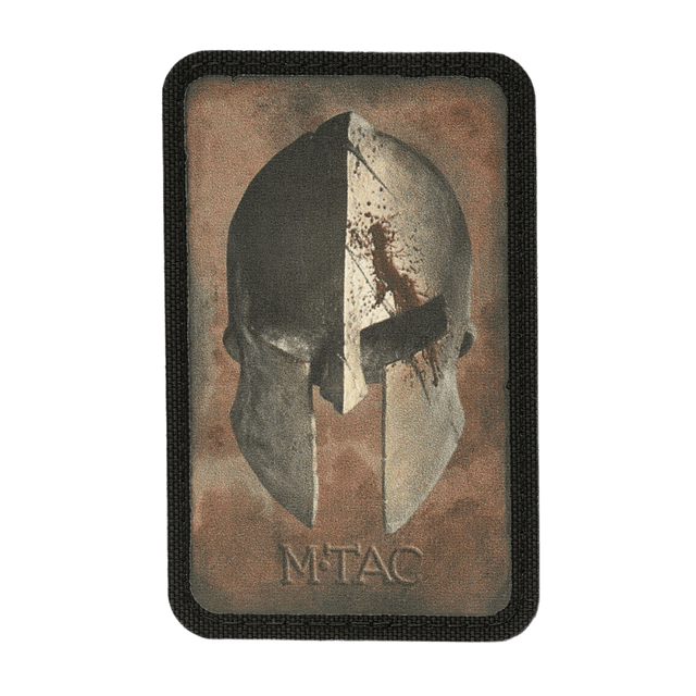 M-Tac Spartan Hjelm Patch i Cordura 500D med vintage-design, taktisk morale patch for tøj og tasker, viser mod og styrke.