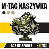 M-Tac Ace of Spades 3D PVC Patch med dødningehoveddesign, velegnet til taktisk brug, fastgøres med Velcro, robust PVC materiale.