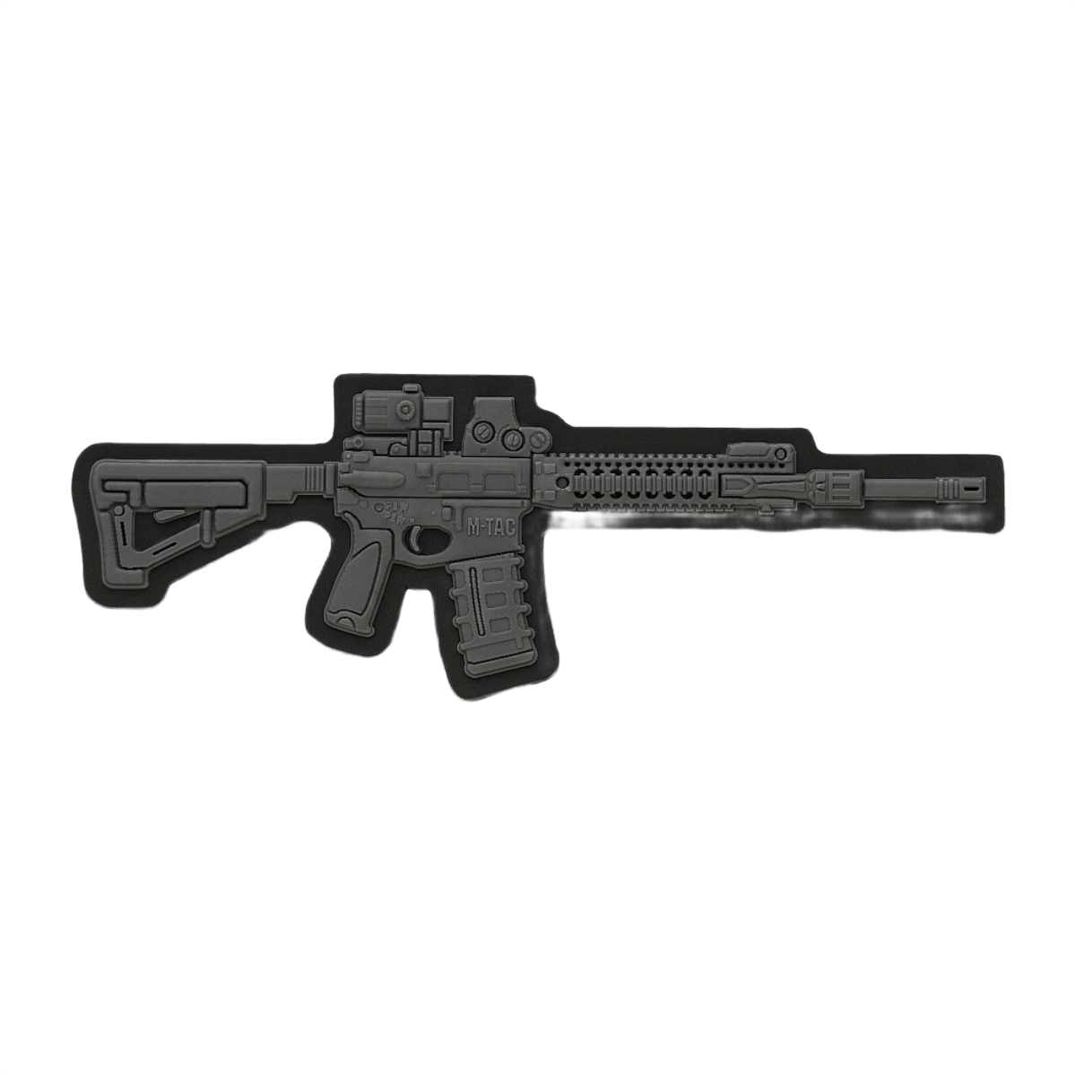 M-Tac AR-15 3D PVC Patch med Velcro bagside, robust design til AR-15 entusiaster, ideel til tøj og udstyr. Størrelse: 50 x 60 mm.