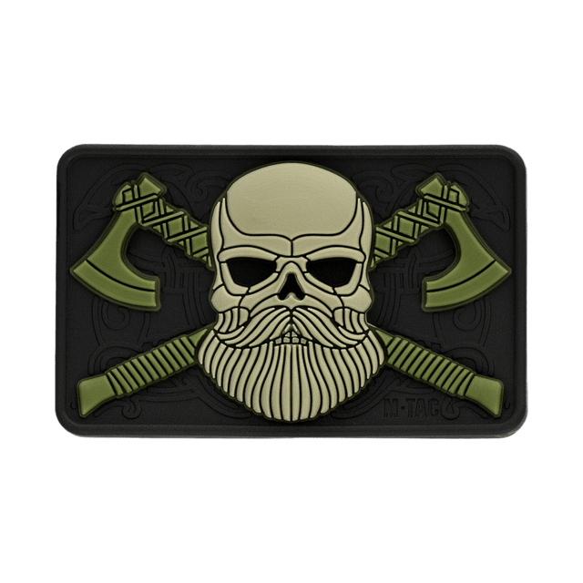 M-Tac Bearded Skull 3D PVC Patch med Velcro, taktisk patch med skægget kranium design, holdbar til militær og udendørs brug.