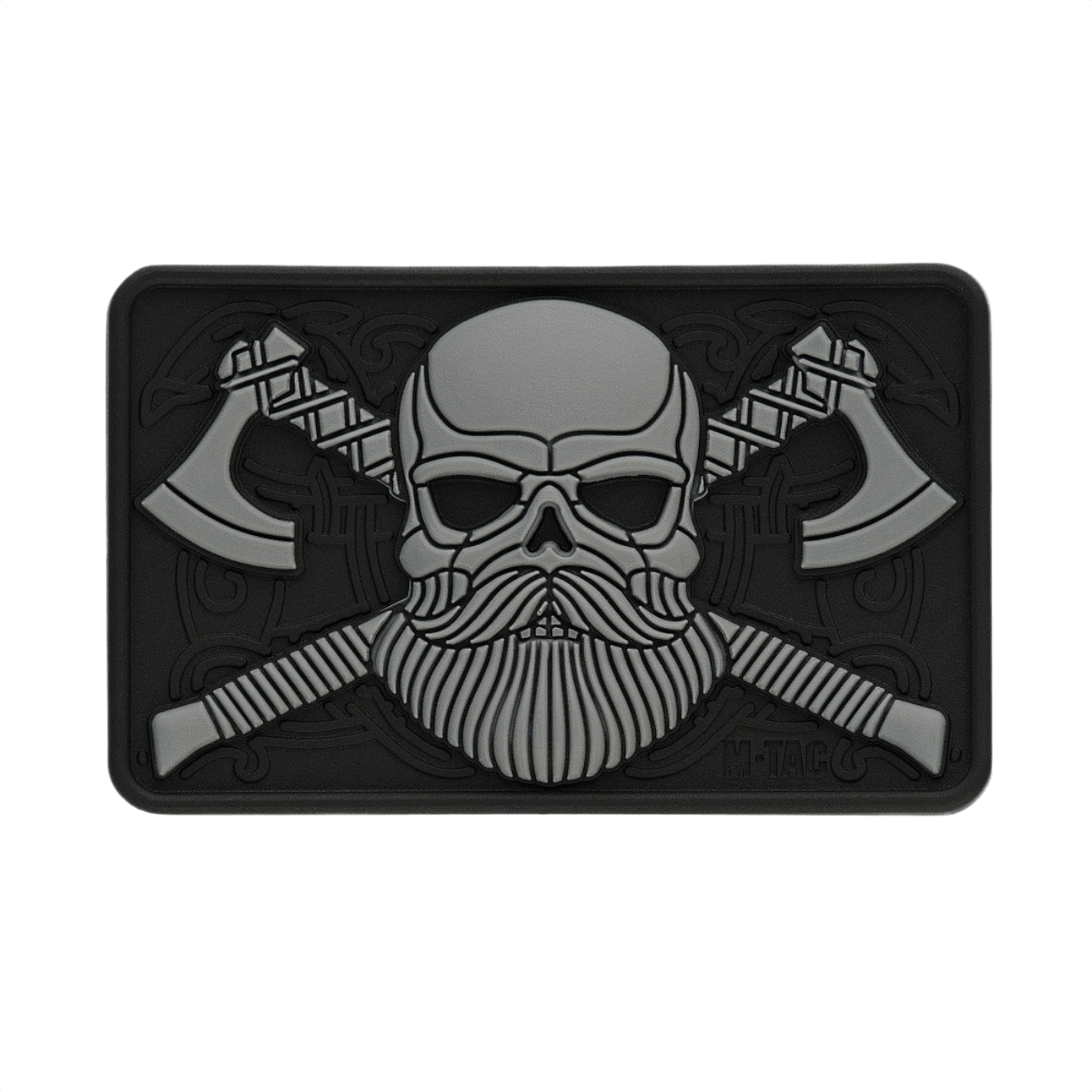 M-Tac Bearded Skull 3D PVC Patch med skægget kranium og økser, velcro fastgørelse, taktisk patch til militær og outdoor udstyr.