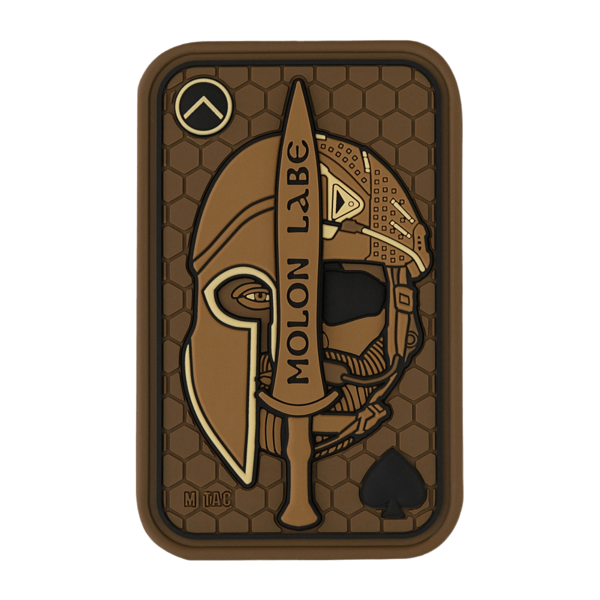 M-Tac Patch Molon Labe 3D PVC med spartansk hjelm i 3D design, lavet af gummi med Velcro for nem fastgørelse, 108 x 68 mm.