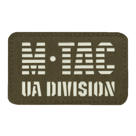 M-Tac Patch UA Division Laser Cut i holdbart Cordura 500D med selvlysende materiale og velcro, ideel til militær og taktisk udstyr.