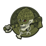 M-Tac Patch Undead Viking 3D PVC i grøn gummi med skeletkriger motiv, ideel til taktisk udstyr eller samlere, 50 mm diameter.