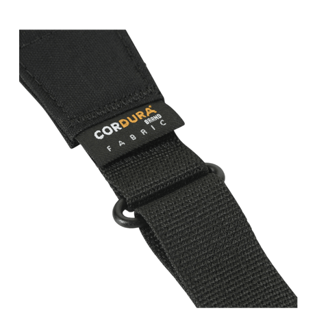 Sort våbenrem fra M-Tac med Cordura-stof, viser robust konstruktion. Perfekt til både to-punkts og enkelt-punkts fastholdelse.