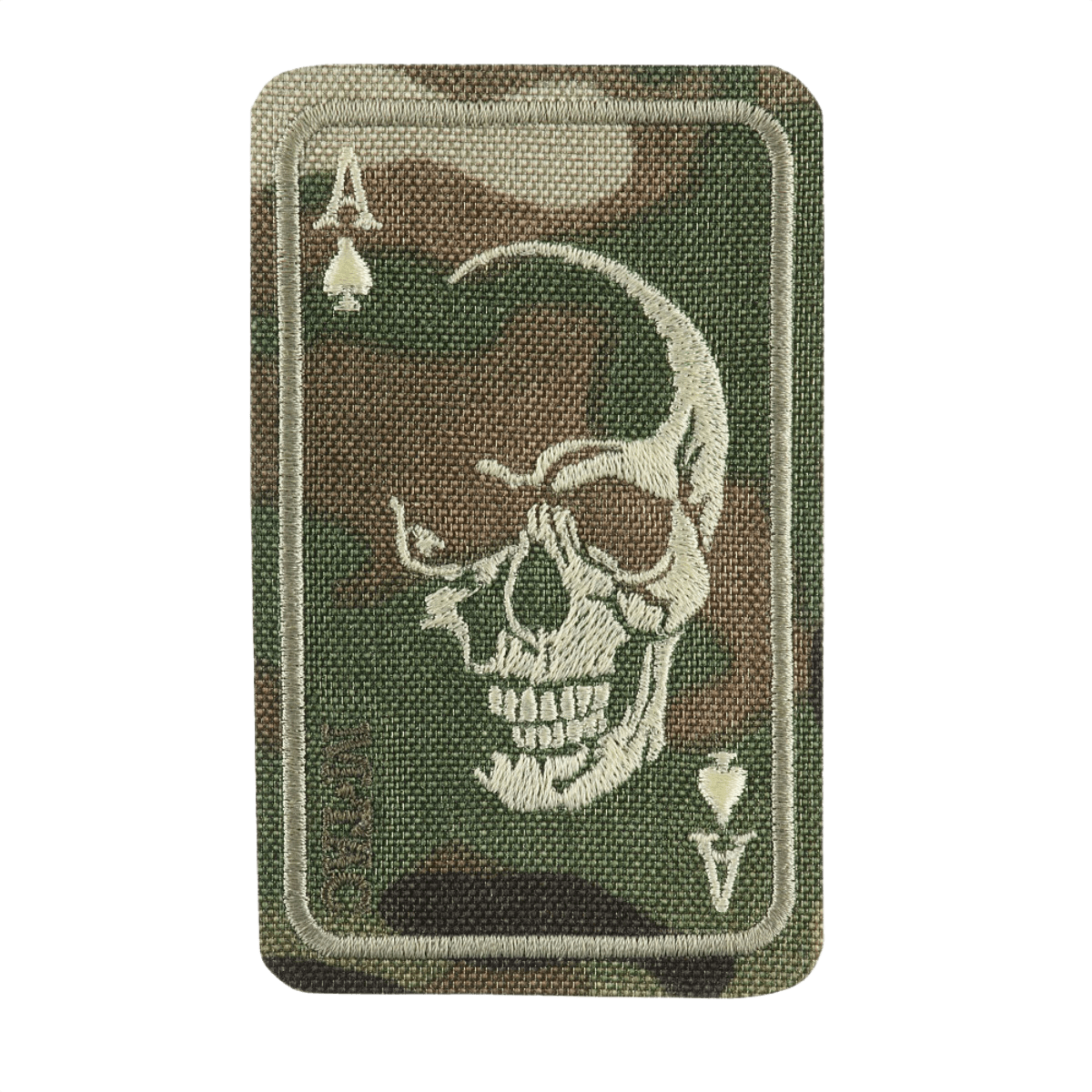 M-Tac Patch Face of War (Broderi) med kraniesymbol og ace of spades design broderet på Cordura 500D materiale, 8.5 x 5.2 cm.