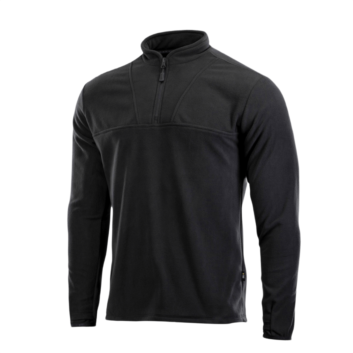 M-Tac Delta Fleece Jakke i sort med lange ærmer og tommelhuller, ideel til udendørs aktiviteter og koldt vejr.