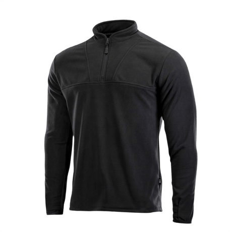 M-Tac Delta Fleece Jakke i sort med lange ærmer og tommelhuller, ideel til udendørs aktiviteter og koldt vejr.