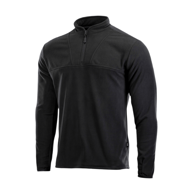 M-Tac Delta Fleece Jakke i sort med lange ærmer og tommelhuller, ideel til udendørs aktiviteter og koldt vejr.