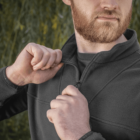 M-Tac Delta Polartec Fleecejakke, mand justerer lynlås, sort fleece, udendørs jakke, stilrent og funktionel design