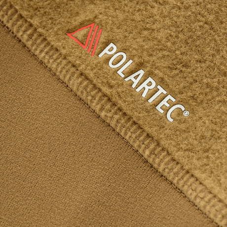 Polartec stofdetalje fra M-Tac Polartec Sport Fleecejakke, viser premium isoleringsmateriale i brun farve.