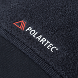 Nærbillede af M-Tac Polartec Sport Fleecejakke med Polartec® logo, fremhæver materiale og kvalitet.
