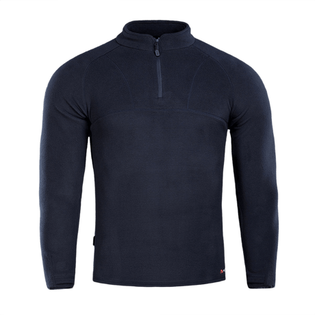 M-Tac Delta Polartec Raglan Jakke i marineblå fleece med midtbryst-lynlås og høj krave, ideel til hverdagsbrug og udendørs aktiviteter.