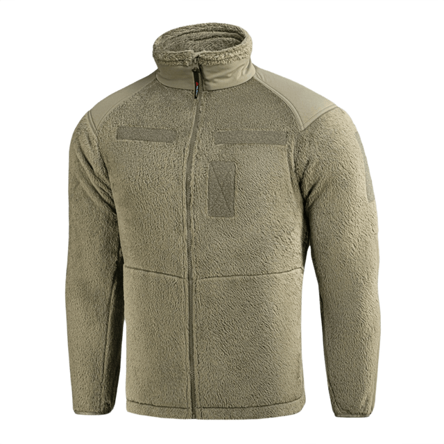 M-Tac Battle Fleece Polartec Jakke i olivenfarve med anatomisk pasform og beskyttende detaljer, ideel til militær og politi.