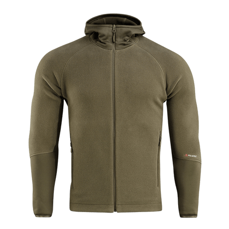 M-Tac Polartec Sport Hættetrøje i grøn farve, der tilbyder varmeisolering og åndbarhed, perfekt til fysisk aktivitet under skiftende vejrforhold.