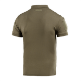 M-Tac Polo Elite Tactical Coolmax i olivenfarve, bagsidevisning. Designet til politi og sikkerhedsarbejde, svedtransporterende og hurtigtørrende.