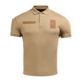 M-Tac Polo Elite Tactical Coolmax til politi og sikkerhedsarbejde, fugttransporterende og hurtigtørrende. Beige farve, kortærmet design.