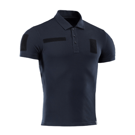 M-Tac Tactical Polo Shirt 65/35 med Velcro-paneler til patches, ideel til politi- og sikkerhedsarbejde, let og komfortabel til aktiv bevægelse.