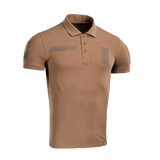 M-Tac Tactical Polo Shirt 65/35 i brun med velcro-paneler til sikkerhedsarbejde, lavet af bomuld-polyester for komfort og holdbarhed.