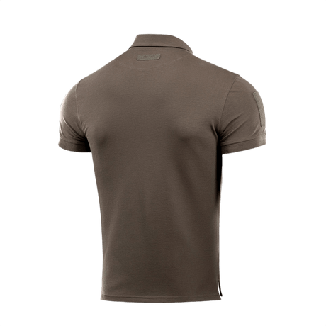 M-Tac Tactical Polo Shirt 65/35 bagfra, viser Velcro-paneler på ærmerne, passer til politiuniformer, komfortabel bomuld-polyester blanding