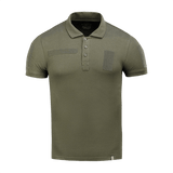 M-Tac Tactical Polo Shirt 65/35 i olivengrøn med velcro-paneler til patches, ideel til politi og sikkerhedspersonale uniformsbrug.