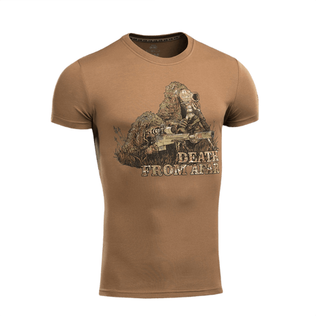 M-Tac Sniper T-shirt med "Death From Afar" print, ideel til snipers. Komfortabel og holdbar med 93% bomuld og 7% elastan.